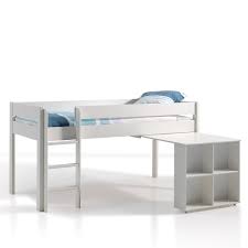 Un lit en hauteur pour dormir, un espace studieux équipé d'un bureau, une armoire pour ranger les vêtements. Bureau Coulissant Genius Cocktail Scandinave