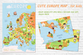 Map of europe for kids. Cute Printable Europe Map For Kids Gender Neutral Room Art 523870 Decorations Design Bundles