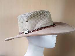 Authentic Jacaru Summer Breeze Model Leather Hat Size Large Genuine Australian Sand Color Cowboy Ranch Outback Vtg Aussie Crocodile Dundee Leather Hats Classic Style Summer Suede Tops