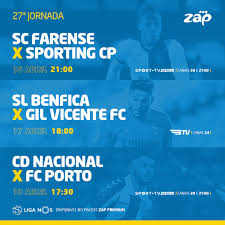 This will be the first fixture for the hosts in almost two weeks, as they. Zap Fibra ð—Ÿð—¶ð—´ð—® ð—¡ð—¢ð—¦ 27Âª ð—ð—¼ð—¿ð—»ð—®ð—±ð—® Sc Farense ð˜ƒð˜€ Sporting Cp Sexta 21 00 ð—¦ð—½ð—¼ð—¿ð˜ ð—§ð—© Að—³ð—¿ð—¶ð—°ð—® Canal ðŸ®ðŸ­ ð—›ð—— Sl Benfica ð˜ƒð˜€ Gil Vicente Fc