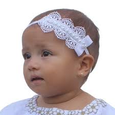 Baby Tiara Hair Band for Baptism, Christening, Dainty Lace and Satin Bow  Ivory Headband, White Newborn Tiara Baby Headpiece for Wedding