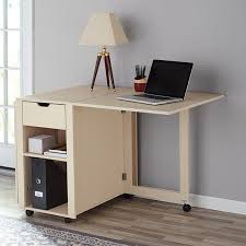 Mainstays Adjustable Rolling Office Desk With Shelves Birch Finish Walmart Com Desk Shelves Office Desk Narrow Desk
