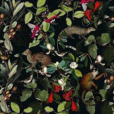 Botanical Wallpaper Secret Forest Dark Background Tropical Jungle Floral Wild Animals Wall Mural Vintage Home Decor 37 In 2021 Botanical Wallpaper Secret Forest Wallpaper