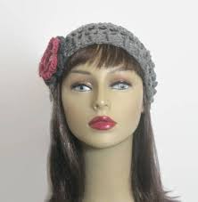 Gray Slouch Hat With Flower Grey Knit Hat Grey Tweed Beanie Crochet Women's  Hat Gray Tweed Cap Slouch Beret Charcoal Beanie Gray Tweed Tam