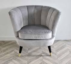 Scalloped Velvet Tub Chair Light Grey Upholstered Chairs Tub Chair Swinging Chair