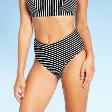 Women S High Waist Medium Coverage Bikini Bottom Kona Sol Black Stripe Black And White Bikini Bottoms High Waisted Bikini Bottoms Black And White Bikini