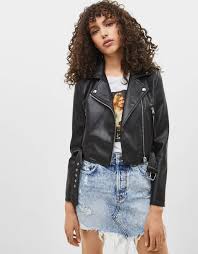 Cropped Faux Leather Biker Jacket Jackets Bershka United States Gntm Jacken Bikerjacke