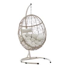 brown all weather wicker astrud hanging egg chair with stand natural by world market hanging egg chair egg chair steel chair frame