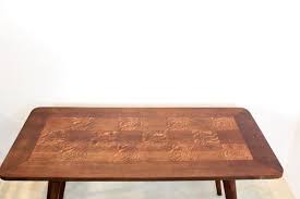 The guitar pick shaped table tops are mdf with a walnut oak veneer and paired with matte black metal legs. Oak Wood Coffee Table With Veneer Inlay 1960s For Sale At Pamono
