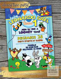 Looney Tune Invitation Baby Looney Tunes Invite Looney Etsy In 2021 Looney Tunes Party Baby Looney Tunes Baby Birthday Invitations