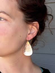 Large Teardrop or Pear Shaped Hammered Texture 14 Karat Rose Gold Boho Chic  Earrings