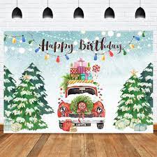 Happy Birthday Christmas Happy Birthday Christmas Backdrop Snowflake Winter Wonderland Photo Background Light Christmas Tree Gifts Car Birthday Party Background Aliexpress