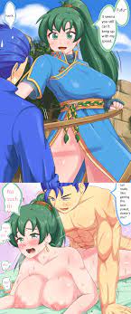 0.05, hector (fire emblem), lyn (fire emblem), lyndis (fire emblem), fire  emblem, fire emblem: the blazing blade, nintendo, absurdres,  hard-translated, highres, source request, third-party edit, translated,  1boy, 1girl, 2koma, alternate breast size,