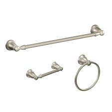Wiki researchers have been writing reviews of the latest bathroom hardware sets since 2020. Moen Banbury 3 Piece Bath Hardware Set With 24 In Towel Bar Toilet Paper Holder And Towel Ring In Brushed Nickel Y2633bn The Home Depot