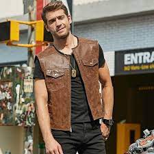 Men S Genuine Leather Vest With Zipper Leather Jacket Men Mens Leather Vest Zipper Outerwear