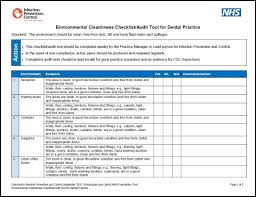 Environmental Cleanliness Checklist Audit Tool For Dental