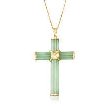 Green Jade Cross Pendant Necklace In 14kt Yellow Gold Ross Simons In 2021 Cross Pendant Necklace Sale Necklace Gold Cross Pendant
