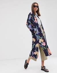 Mens summer floral printed japanese kimono cardigan half sleeve casual loose shirt jacket coat. Weekday Floral Print Kimono Jacket In Navy Flower Noille Aop Codipop
