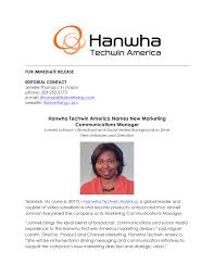 Hanwha Techwin America Names New Marketing Communications Manager