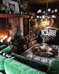 Green Nature Inspired Dark Bohemian Living Room Bohemian Style Interior Design Gothic Interior Bohemian Living Room