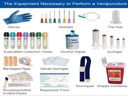 Types of blood collection tubes and supplies. Phlebotomy