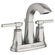 Moen gibson widespread bathroom sink faucet includes pop up drain trim less rough in. Moen Ayda 4 Inch Centerset 2 Handle Bathroom Faucet In Spot Resist Nickel The Home Depot Canada