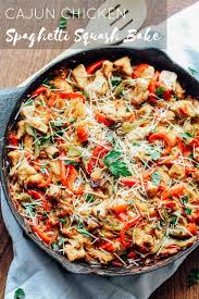 Cajun Chicken Spaghetti Squash Bake Destination Delish All The Flavor Of Cajun Chicken Pasta Cajun Chicken Chicken Spaghetti Squash Baked Spaghetti Squash
