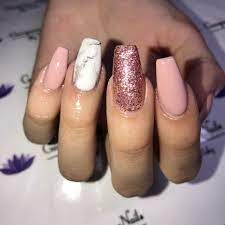 Tapered Square Nails Pink Nails Pink Glitter Nails Marble Nails Acrylic Nails Acrylicnails Pink Glitter Nails Tapered Square Nails Coffin Nails Designs