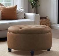 Dimitrika 30'W Faux Leather Tufted Round Storage Ottoman
