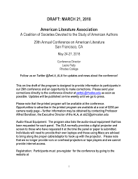 DRAFT: MARCH 21, 2018 American Literature Association