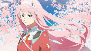 Zero two picture edits icon aesthetic wallpaper. Darling In The Franxx Zero Two With Pink Hair With Background Of Pink Flowers And Blue Sky Hd Anime Wallpaper A Wallpaper Wallpapers Printed