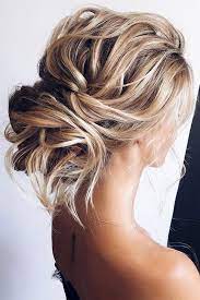 Wedding Updos Curly Messy Low Bun On Medium Blonde Hair Lena Bogucharskaya Via Instagram Medium Hair Styles Medium Blonde Hair Wedding Hair Inspiration