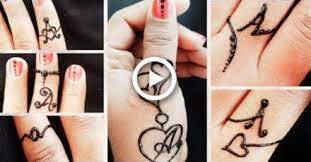 Ring finger mehndi art for valentine day image source: 6 Beautiful A Letter Rings Design With Mehndi Stylish Elegant Finger Ring Jewellery Design Per Tatuaggio All Henne Mehandi Designs Semplici Disegni Mehndi