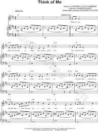 Think Of Me From The Phantom Of The Opera Sheet Music In D Major Transposable Download Print Sheet Music Phantom Of The Opera Piano Sheet Music Free