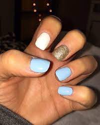 Light Blue White Gold Nails Good For Winter Or Summer White Nails With Gold Light Blue Nails Gold Nails