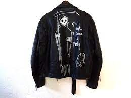 Vintage Black Leather Motorcycle Jacket Grim Reaper Hand Etsy