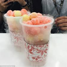 The dragon ball ice cream is not actual ice cream, but huge fruity pebbles that are tossed around in liquid nitrogen. La Cafe Has People Breathing Smoke With Their Dragon S Breath Dessert Daily Mail Online