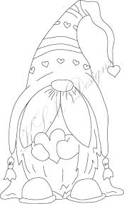 Valentine Gnome Black White Digital Stamp Clip Art Paper Etsy Gnomes Crafts Digital Stamps Gnome Patterns
