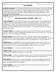Great Compromise Worksheet With Answer Key By Social Studies Sheets