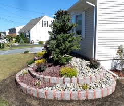 Two Tiered Belgian Block Planter With Landscaping Decorative Delaware Stone Red Stone Landscape Design Planters Belgian Block