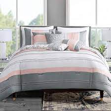 This adorable collection features an allover print with owl motifs in soft pastel colors. Grandlinen 7 Piece Coral Pink Grey White Abstract Design Pleated Bed In A Bag Comforter Set Queen Size Bedding Buy Online In Guernsey At Guernsey Desertcart Com Productid 105488324