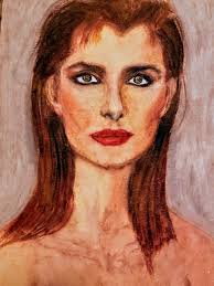 In front of a portrait painting of herself in 1965.