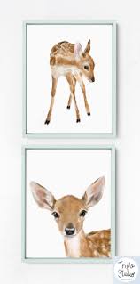 Baby Deer Wall Art Set Of 2 Fawn Nursery Decor Woodland Etsy Deer Wall Art Baby Animal Drawings Art