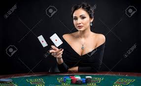 Sexy Woman With Poker Cards. Female Player In A Beautiful Black ...