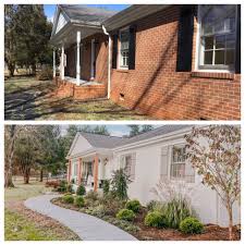 Picture a new york loft warehouse with polished concrete floors and bricks painted a fresh white to bounce light around the space. Before And After Painted The Brick White Built New Shutters And Added Landscaping And Roof Sl Brick Exterior House Brick Ranch Houses Home Exterior Makeover