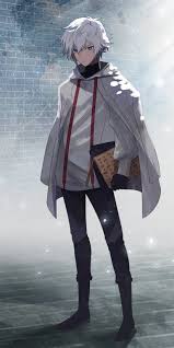 This white anime hairstyle for boys is cool and edgy and gives off an aura of playfulness. White Hair Blue Eyes Casual Anime Guy Anime Drawings Boy Anime Boy Cute Anime Boy