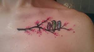 Birds On A Branch Tattoo Three Birds On Cherry Blossom Branch Tattoo Tattoos Cherryblossom Mybabies Partridge Kidstattoo Childrenta Colorful Bird Tattoos Back Tattoo Birds Tattoo