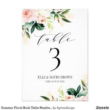 Summer Floral Bush Table Number Card Zazzle Com Wedding Table Number Cards Floral Table Numbers Table Number Cards