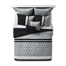 Three decorative pillows use the same top of bed fabric manipulation along with embroidery giving this bed the perfect finishing details. 8pc Fairmont Embroidered Comforter Set Gray Black Target