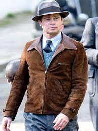 Thriller Drama Allied Brad Pitt Brown Suede Leather Jacket Jackets Men Fashion Leather Jacket Men Cargo Jacket Mens